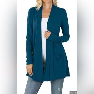 Teal Open Front Women's Sweater